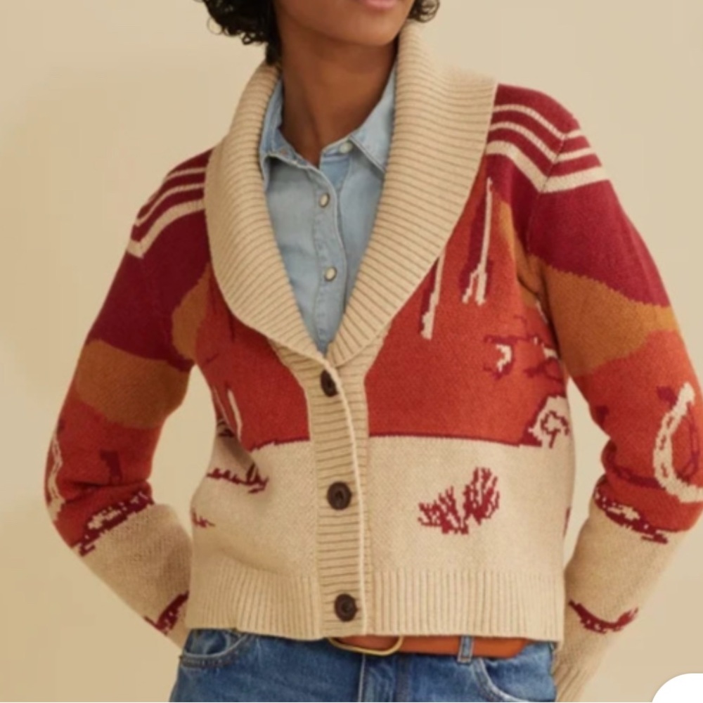 Pendleton Beige and Red Cardigan Sweater
